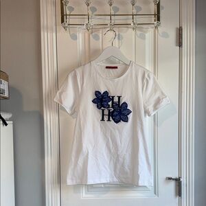 Carolina Herrera White Shirt with Blue Floral Design